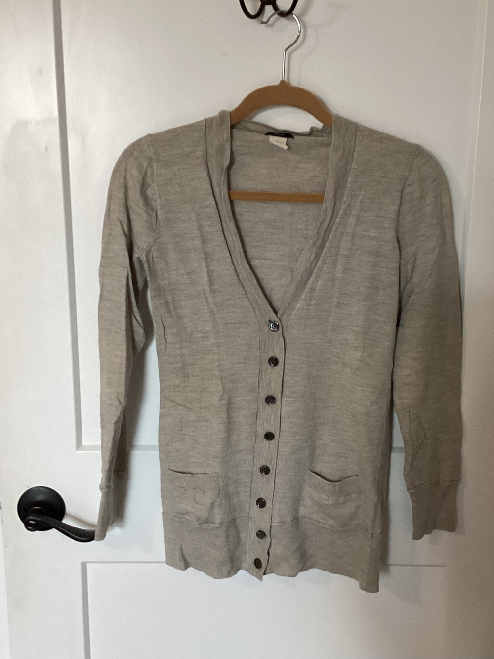J. Crew Light Gray Wool Button-Front V-Neck Cardigan